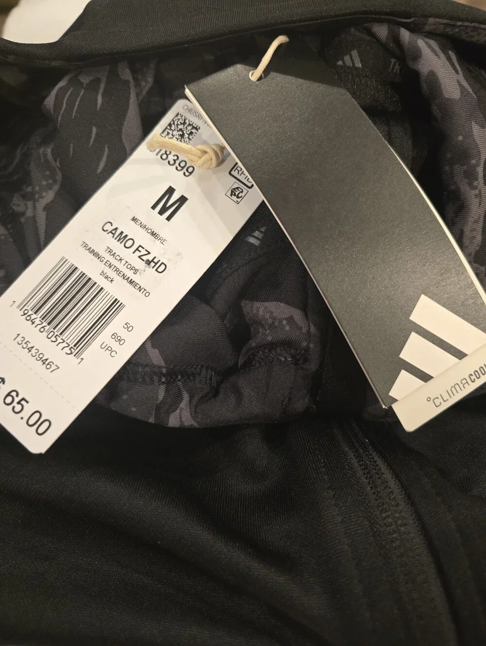 Adidas Men's Essentials Regular-Fit Camo Piped Full-Zip Hooded Track Jacket Blk